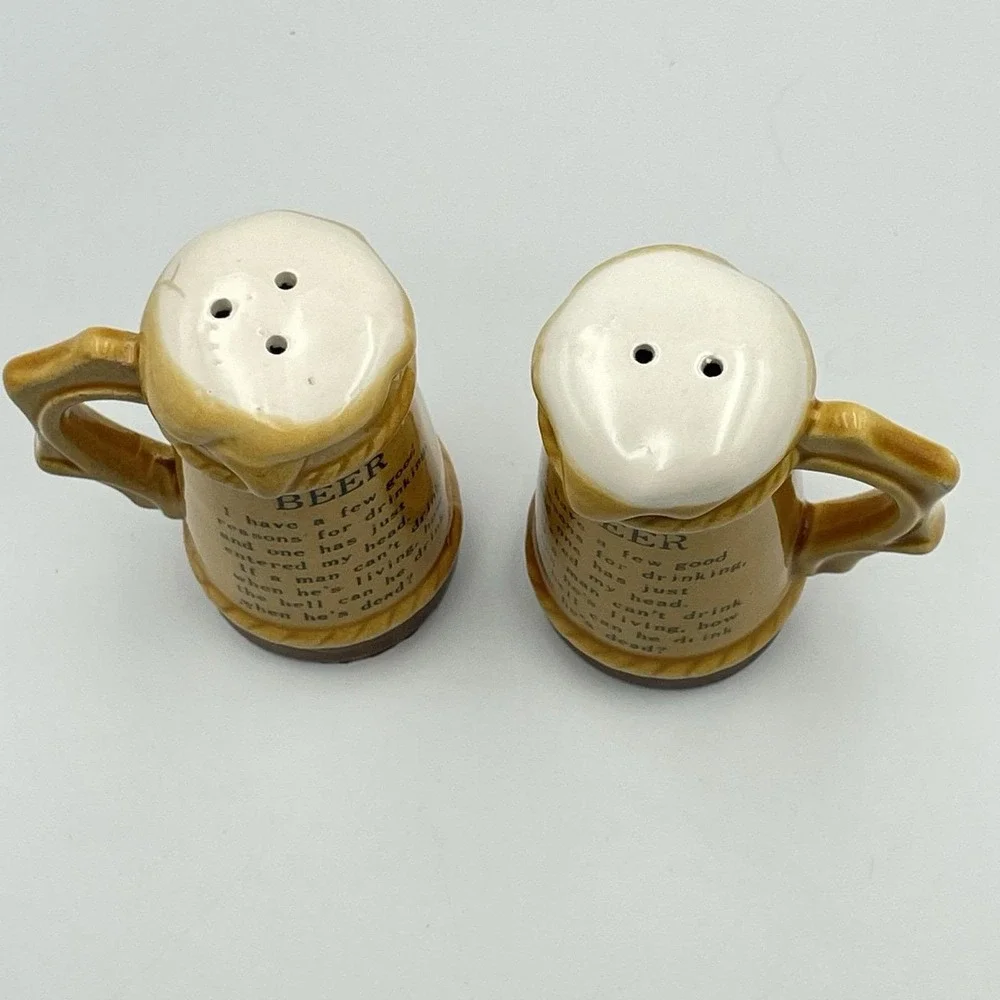 Vintage Beer Mug Stein Salt And Pepper Shakers Set‎ Japan Ceramic Barware 3.25